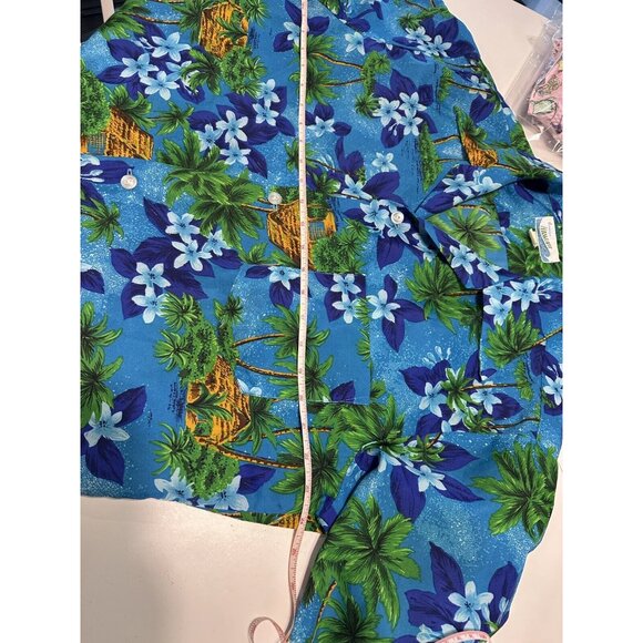 Vintage JC Penney’s Hawaiian Button Shirt 70s Floral Hawaii L/XL? Blue Palms - Picture 5 of 7